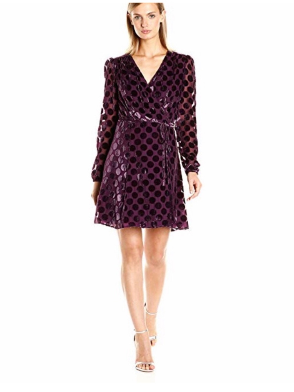Betsey Johnson purple velvet polka dot wrap mini dress